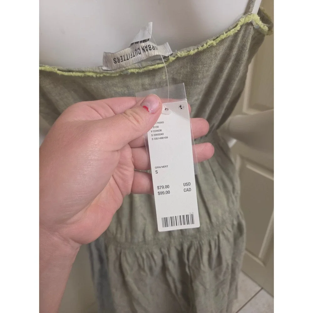 Urban Outfitters Green Linen Cotton Smocked Midi Dress OB1498159 Womens s nwt